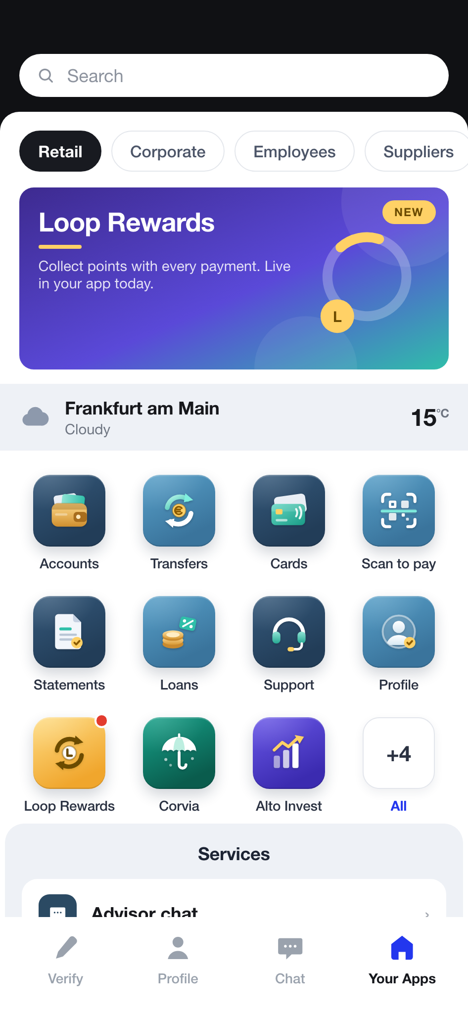 SuperApp home screen with a new campaign and a new partner service